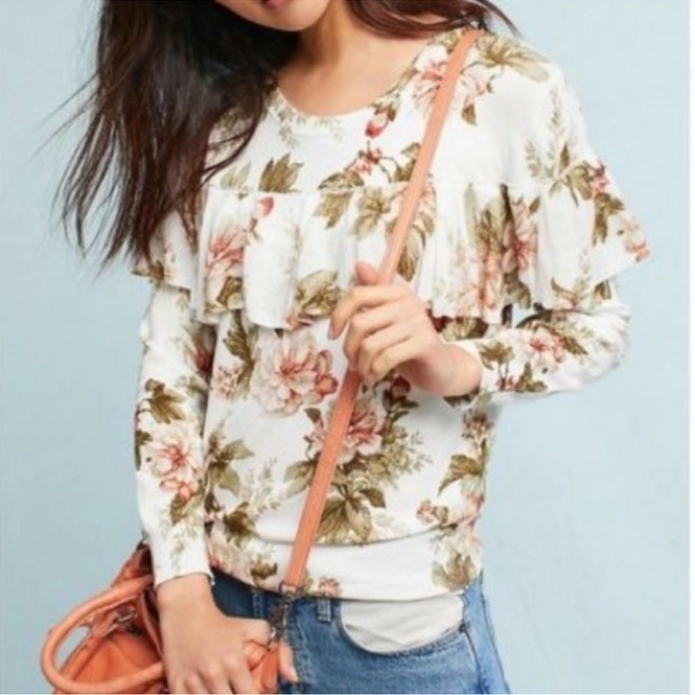 Harlyn Anthropologie Ritchie Floral Ruffle Sweater Antique‎ Victorian Large